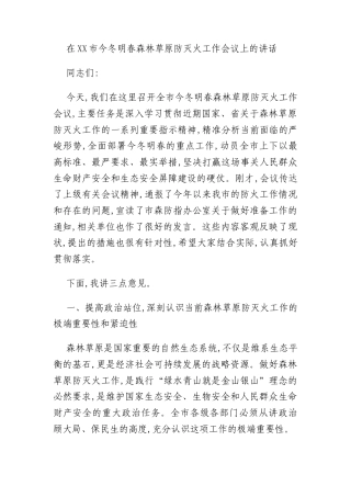 在XX市今冬明春森林草原防灭火工作会议上的讲话
