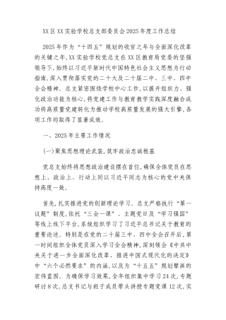 XX区XX实验学校总支部委员会2025年度工作总结