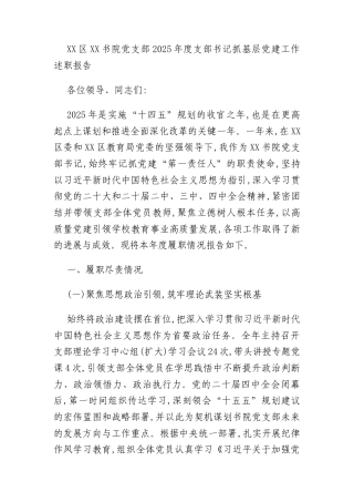 XX区XX书院党支部2025年度支部书记抓基层党建工作述职报告