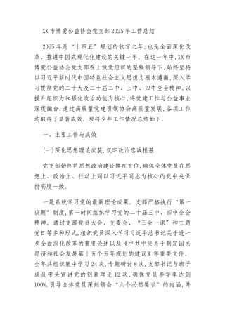 XX市博爱公益协会党支部2025年工作总结