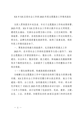 XX市XX区委社会工作部2025年度志愿服务工作情况报告