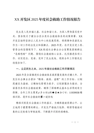 XX开发区2025年度社会救助工作情况报告