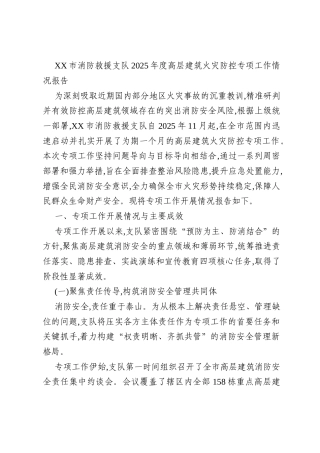 XX市消防救援支队2025年度高层建筑火灾防控专项工作情况报告