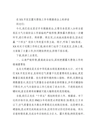 在XX开发区露天禁烧工作专题推进会上的讲话