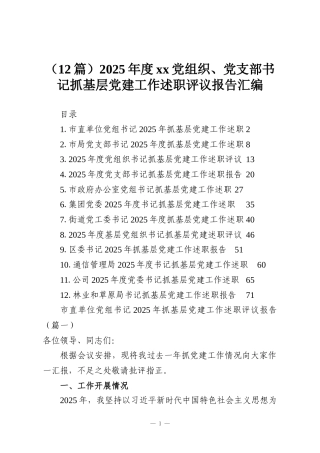 （12篇）2025年度xx党组织、党支部书记抓基层党建工作述职评议报告汇编