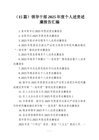 （15篇）领导干部2025年度个人述责述廉报告汇编