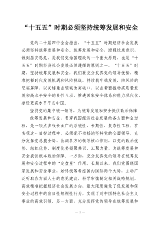 “十五五”时期必须坚持统筹发展和安全