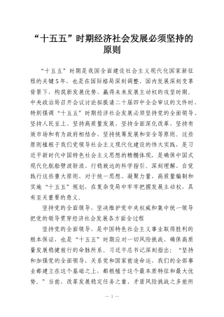 “十五五”时期经济社会发展必须坚持的原则