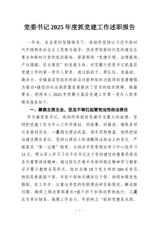 党委书记2025年度抓党建工作述职报告