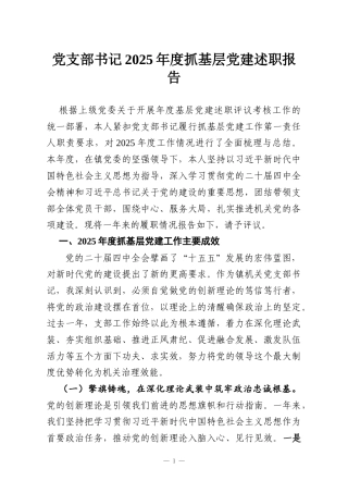 党支部书记2025年度抓基层党建述职报告
