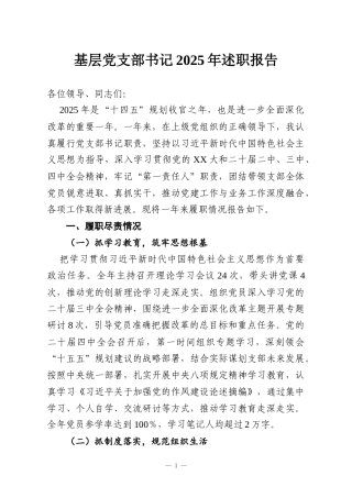 基层党支部书记2025年述职报告