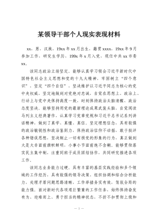 某领导干部个人现实表现材料