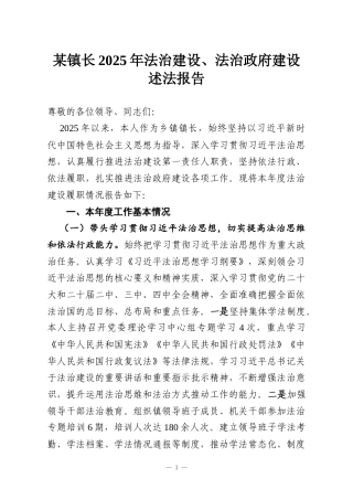 某镇长2025年法治建设、法治政府建设述法报告