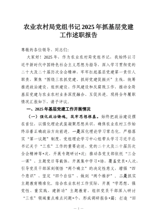 农业农村局党组书记2025年抓基层党建工作述职报告