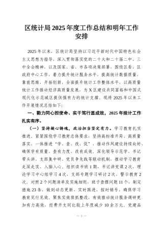 区统计局2025年度工作总结和明年工作安排