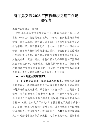 省厅党支部2025年度抓基层党建工作述职报告