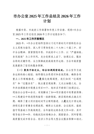 市办公室2025年工作总结及2026年工作计划