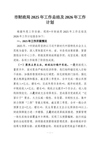 市财政局2025年工作总结及2026年工作计划