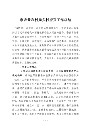 市农业农村局乡村振兴工作总结