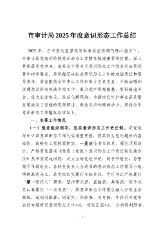 市审计局2025年度意识形态工作总结