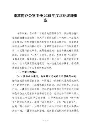 市政府办公室主任2025年度述职述廉报告