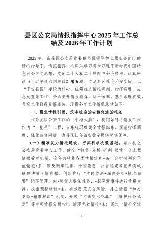 县区公安局情报指挥中心2025年工作总结及2026年工作计划