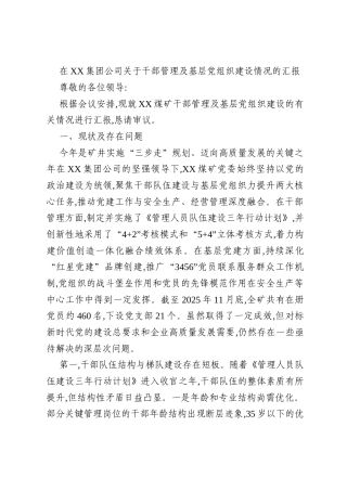 在XX集团公司关于干部管理及基层党组织建设情况的汇报