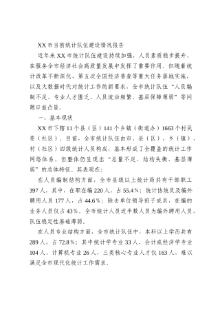 XX市当前统计队伍建设情况报告