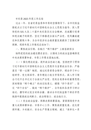 市纪委2025年度工作总结