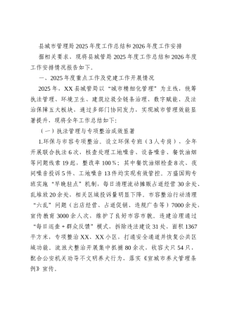 县城市管理局2025年度工作总结和2026年度工作安排