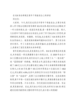 在XX综合保税区青年干部座谈会上的讲话