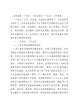 县民政局“十四五”工作总结及“十五五”工作思路