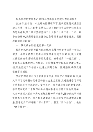 应急管理局党委书记2025年度抓基层党建工作述职报告