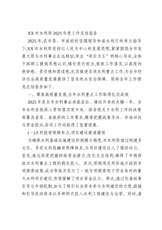 XX市水利局2025年度工作总结报告