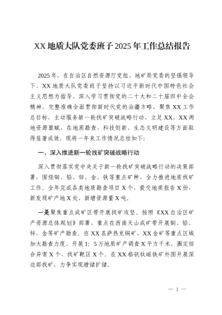 XX地质大队党委班子2025年工作总结报告
