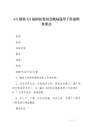 XX镇第XX届村民委员会换届选举工作流程及要点