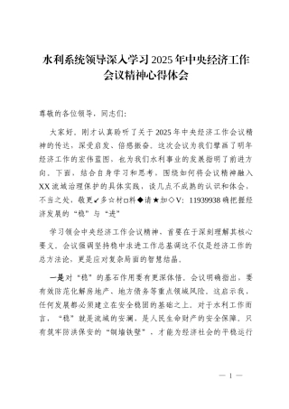 水利系统领导深入学习2025年中央经济工作会议精神心得体会