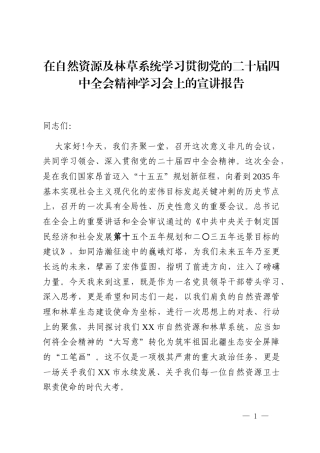 在自然资源及林草系统学习贯彻党的二十届四中全会精神学习会上的宣讲报告