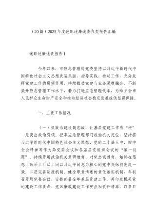 （20篇）2025年度述职述廉述责各类报告汇编