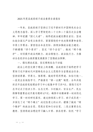 2025年度县政府班子政治素质自查报告