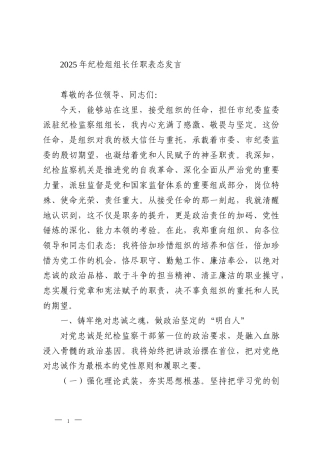 2025年纪检组组长任职表态发言