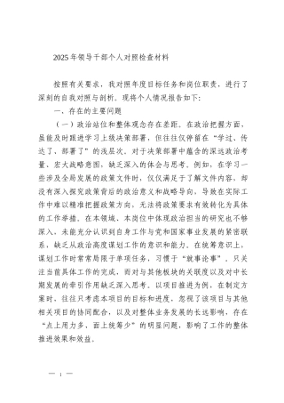 2025年领导干部个人对照检查材料