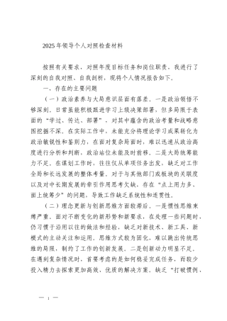 2025年领导个人对照检查材料