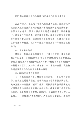 2025年乡村振兴工作总结及2026年工作计划（镇乡）