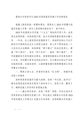 集团公司党委书记2025年度抓基层党建工作述职报告