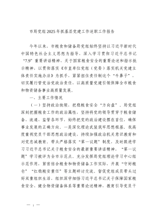 市局党组2025年抓基层党建工作述职工作报告