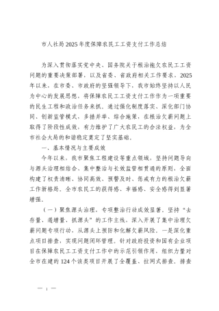 市人社局2025年度保障农民工工资支付工作总结