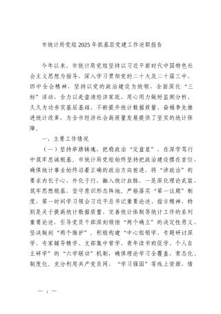 市统计局党组2025年抓基层党建工作述职报告