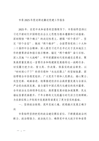 市委2025年度述职述廉述党建工作报告