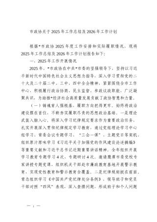 市政协关于2025年工作总结及2026年工作计划
